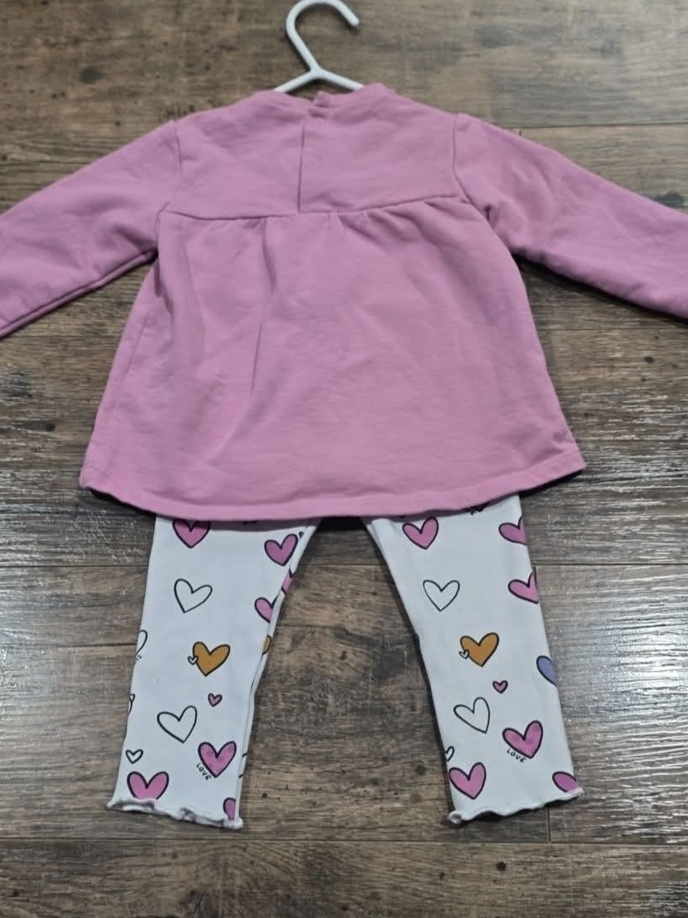 Mayoral Mauve Pink Long-Sleeve Baby Pajama Set with Heart Print Leggings Sz 6/9 - Picture 3 of 4